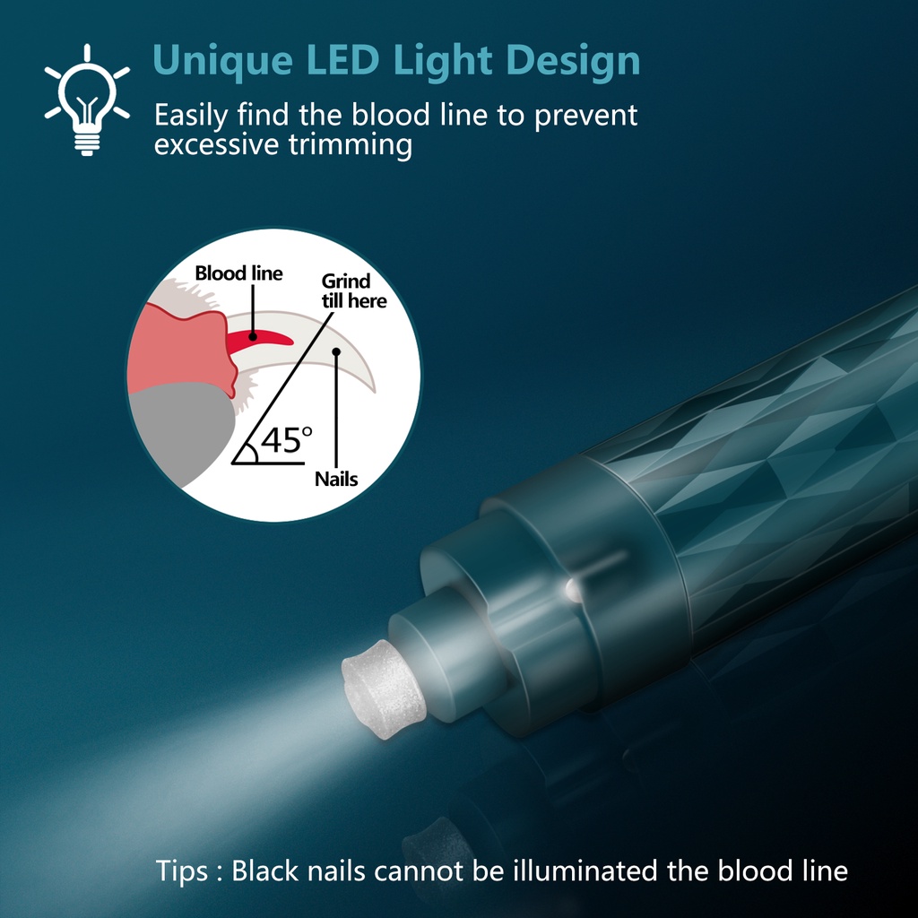 TOGEWITHU Máy mài móng có đèn LED không đau cho thú cưng