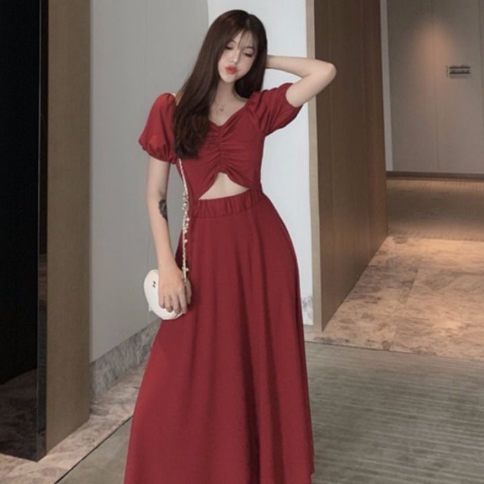 Đầm Giả Hai Mảnh Eo Cao Dáng Chữ A Hở Rốn Phong Cách Hong Kong Cổ Điển Thời Trang Cho Nữ