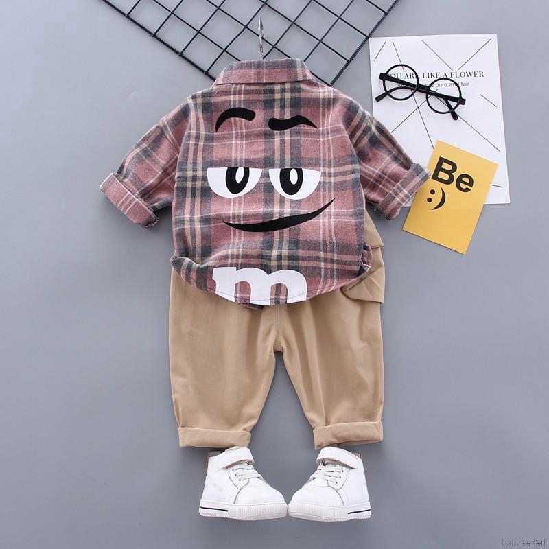 Set Áo Sơ Mi Tay Dài Kẻ Sọc Caro Phối Quần Dài Thời Trang Cho Bé Trai Se7