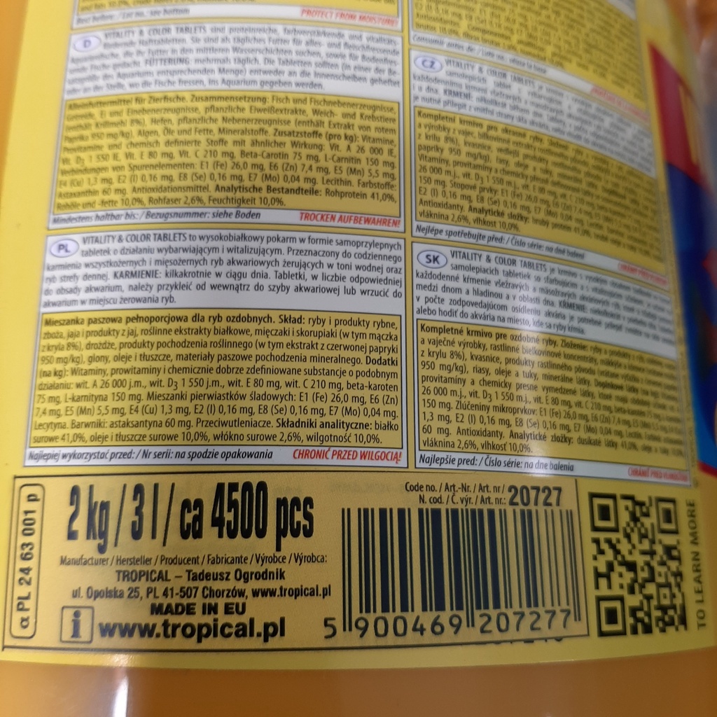 Tropical - Vitality &amp; Color Tablets (1 viên) | Viên Thức Ăn Dán Cao Cấp Giúp Cá Khoẻ - Lên Màu Cực Đẹp