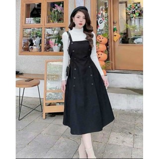 Set áo kèm đầm yếm nút