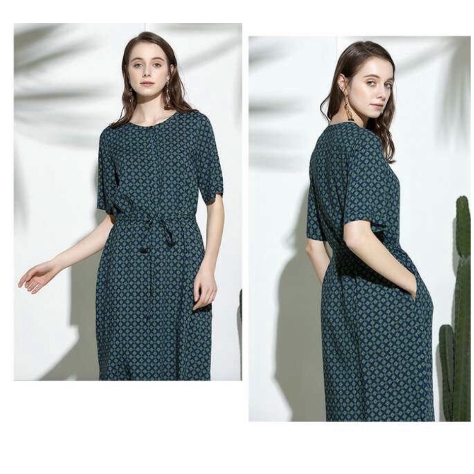 Không kèm dây belt - Đầm dáng midi vải lanh xuất khẩu