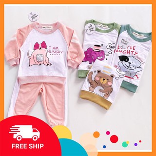 [QATE] Bộ Dài Tay Da Cá Hàng Minky Mom Họa Tiết Động Vật (Size 7-19kg )