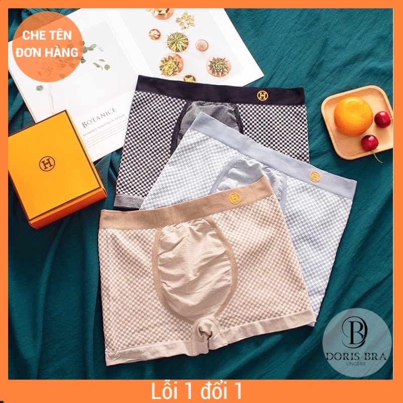 Hộp 3 quần lót sịp nam cotton caro thông hơi freesize co giãn 4 chiều H Boxer - Doris.fashion
