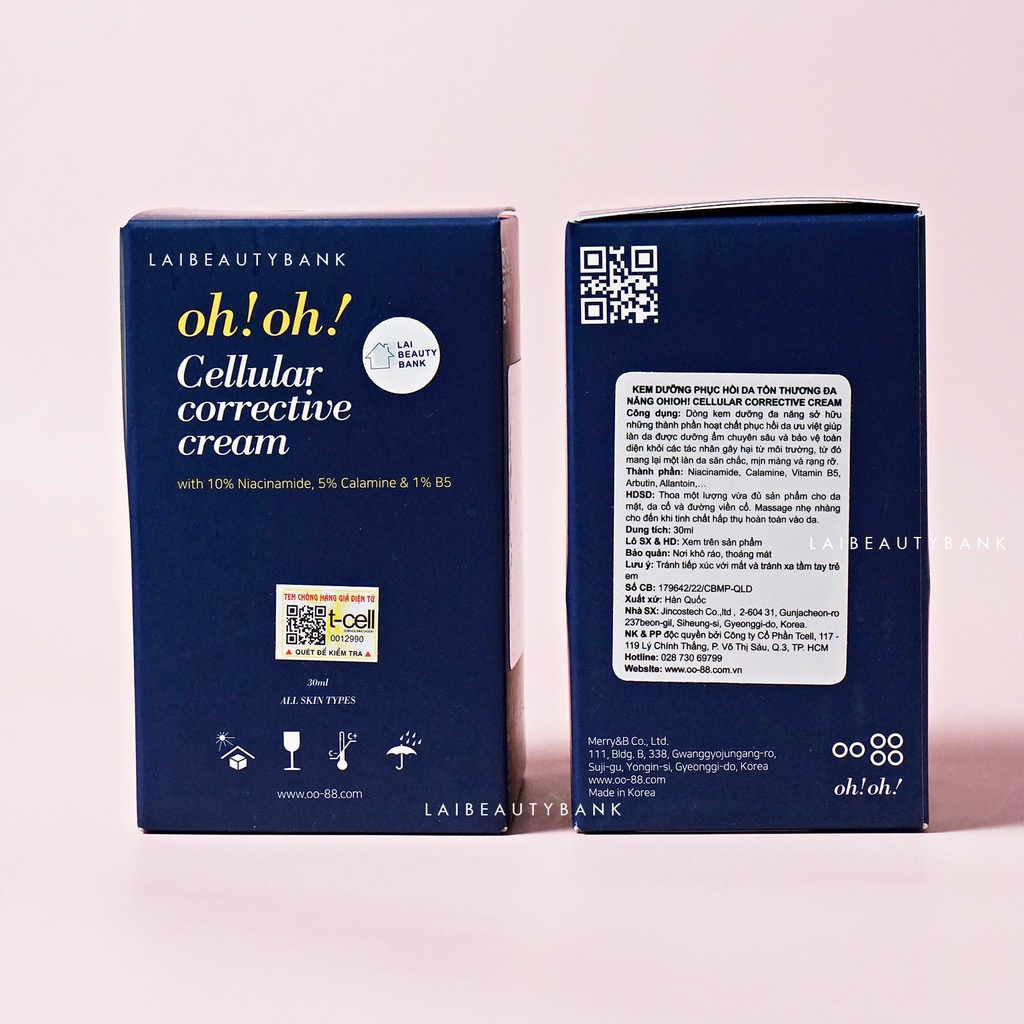 Kem dưỡng ẩm oh!oh! Cellular Corrective Cream chứa 10% Niacinamide phục hồi, làm dịu da ohoh 30ml - LAI BEAUTY BANK