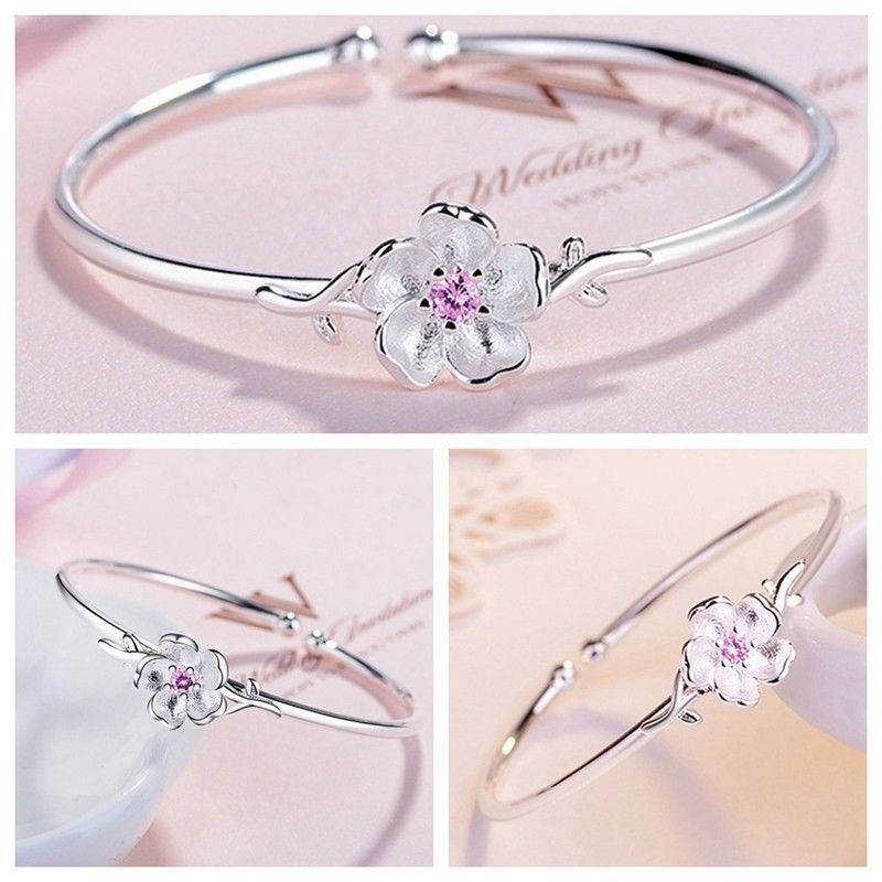 Vòng đeo tay họa tiết hoa anh đào đính đá nhân tạo sành điệu