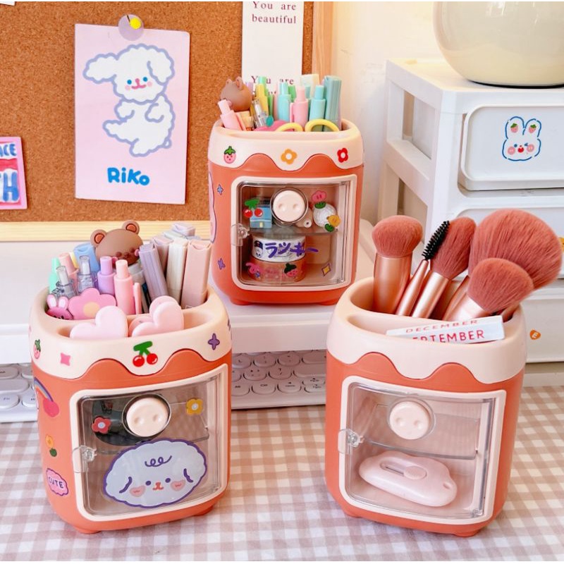 Tủ để bàn khay 4 ngăn để cọ trang điểm, bút, trang sức phong cách Hàn Quốc hình Mũi Heo độc lạ trang trí xinh xỉu
