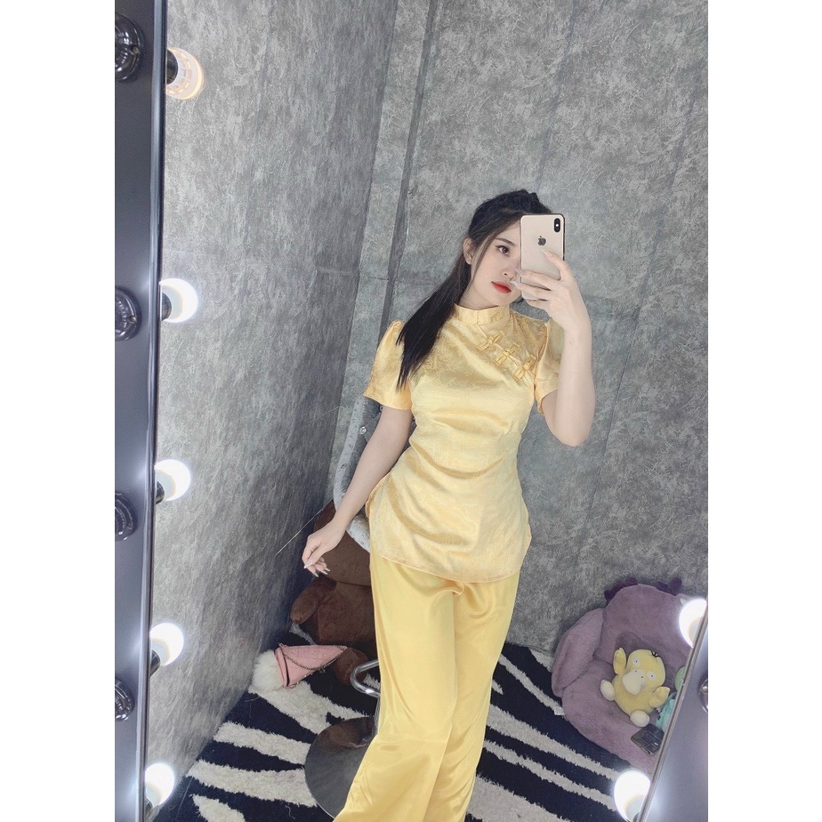 ĐỒ LAM ĐI CHÙA, MẪU GẤM TAY PHỒNG, VÀI GẤM THƯỢNG HẢI, MỊN, MÁT, KHÔNG NHÂN, ĐỒ BỘ NỮ