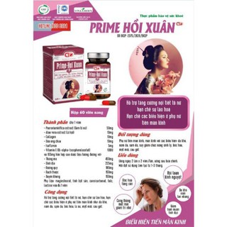 Prime Hồi Xuân TM – Hỗ trợ tăng nội tiết tố nữ, làm chậm lão hóa da và dấu hiệu tiền mãn kinh (60 viên)