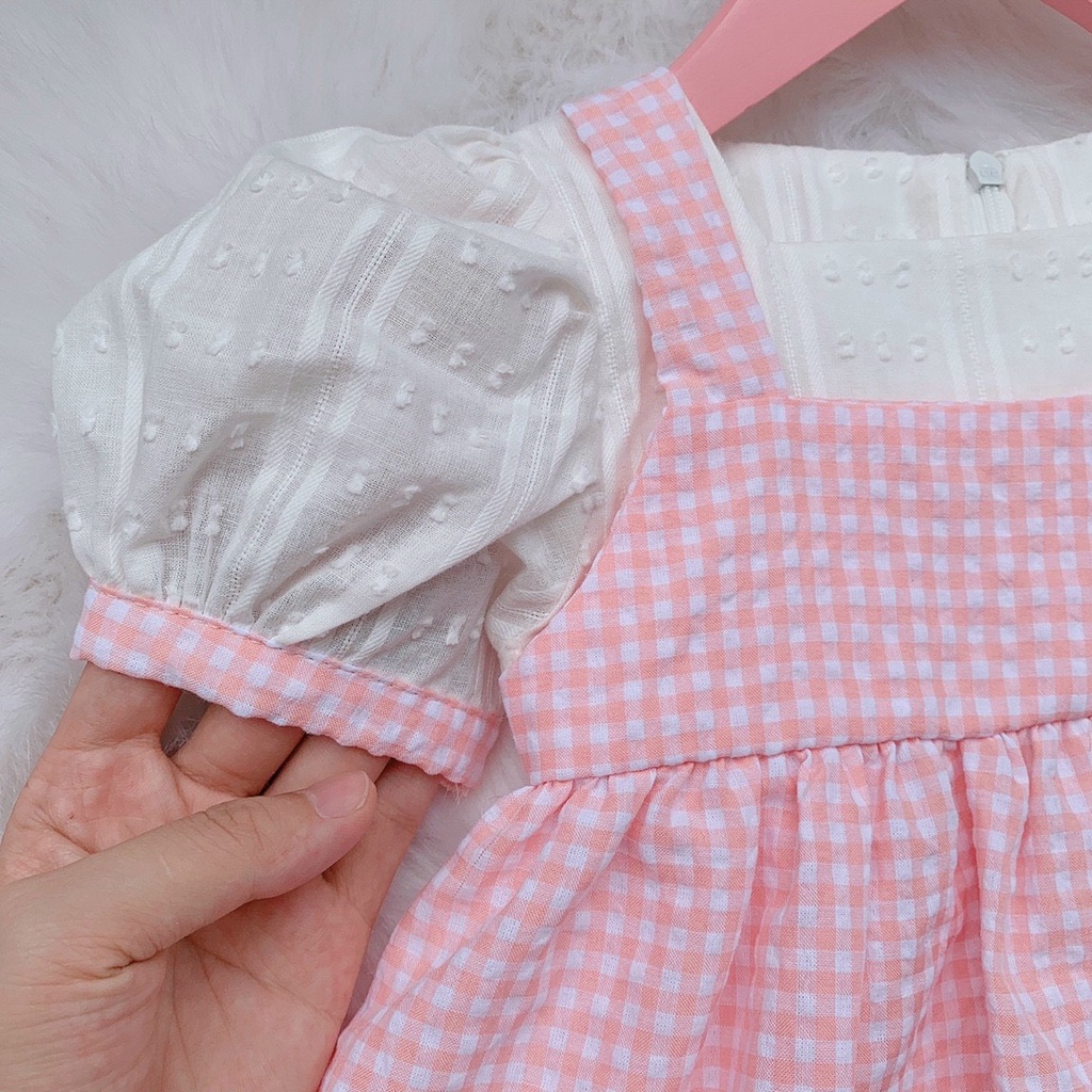 Váy Lolita cho bé gái Màu hồng caro trắng Size 5 đến 12kg Nina Kids Boutique