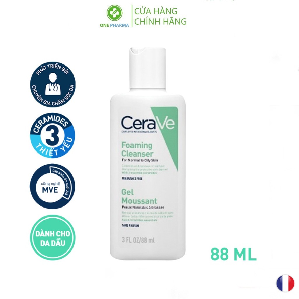 Sữa rửa mặt CeraVe dành cho da thường và da dầu CeraVe Foaming Facial Cleanser 88ml, 236ml, 473ml