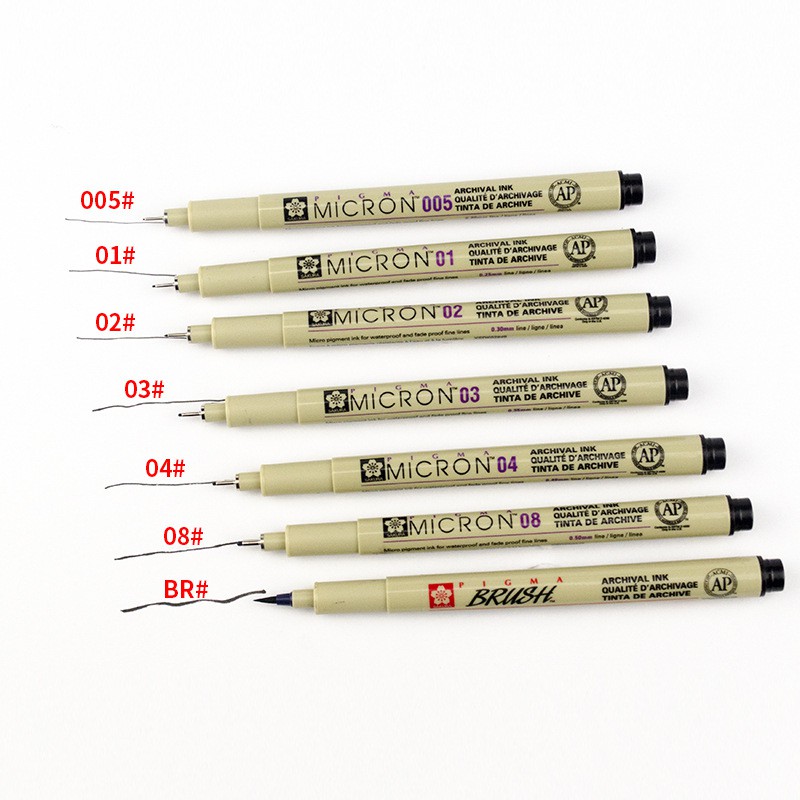 Bút line đi nét Sakura Pigma Micron màu Black 005, 01, 02, 03, 04,05, 08,1,2,3, Brush