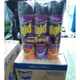 Combo 6 chai xịt muỗi, côn trùng Raid 600ml  tặng 60ml