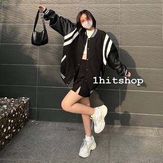 Áo khoác bomber nhung phối da ulzzang unisex 1hitshop