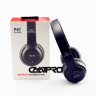 Tai nghe chụp tai P47 chụp tai Wireless Bluetooth có khe thẻ nhớ (Đen)