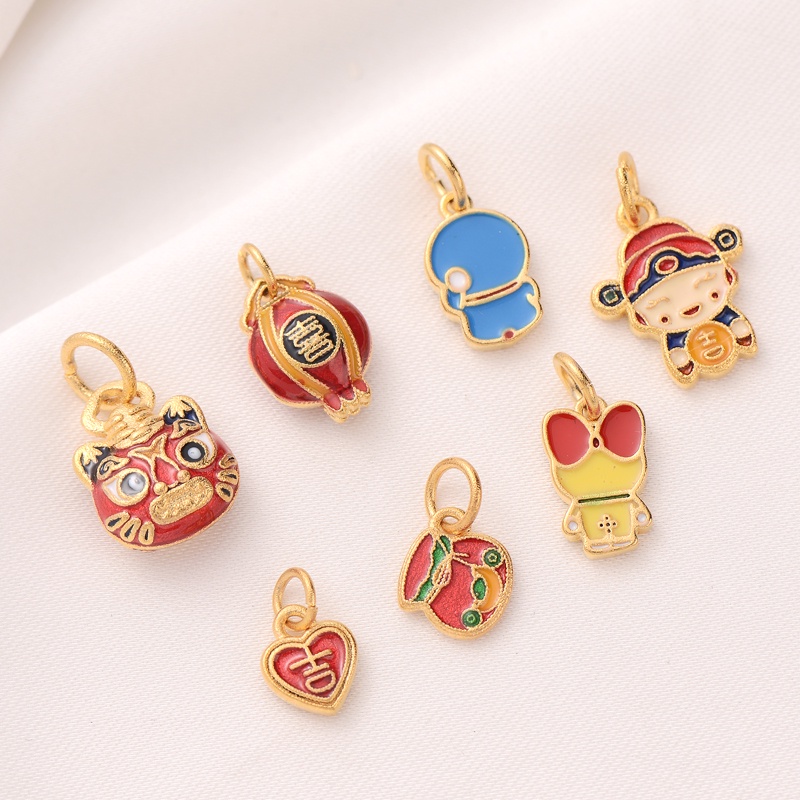 Đèn Lồng Bằng Đồng Cát Mạ Điện Màu Sắc Mạnh Mẽ Hình Thần Tài Dùng Làm Mặt Dây Chuyền/Vòng Tay/Dây Chuyền Thủ Công diy