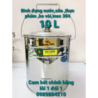 (Có Video SP)Bình đựng nước sữa ,thực phẩm inox 10 lít  ko vòi SUS 304 ,Bình nước inox 10 l,Bình inox 304, CHÍNH HÃNGVN
