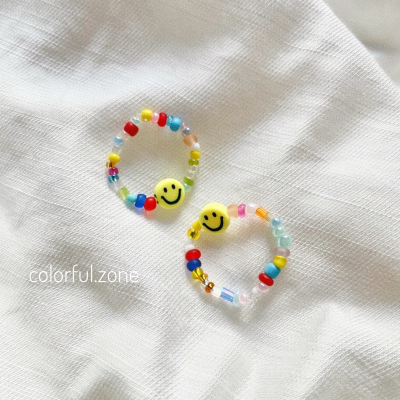 Nhẫn xỏ hạt cườm handmade nhiều màu dễ thương