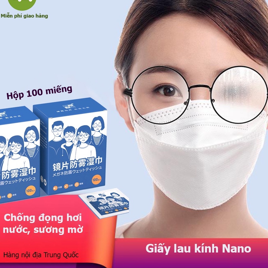 Khăn lau kính Nano hộp 100 miếng khăn giấy chống bám hơi nước, lau sạch nhờn vân tay bụi bẩn trên mắt kính, điện thoại