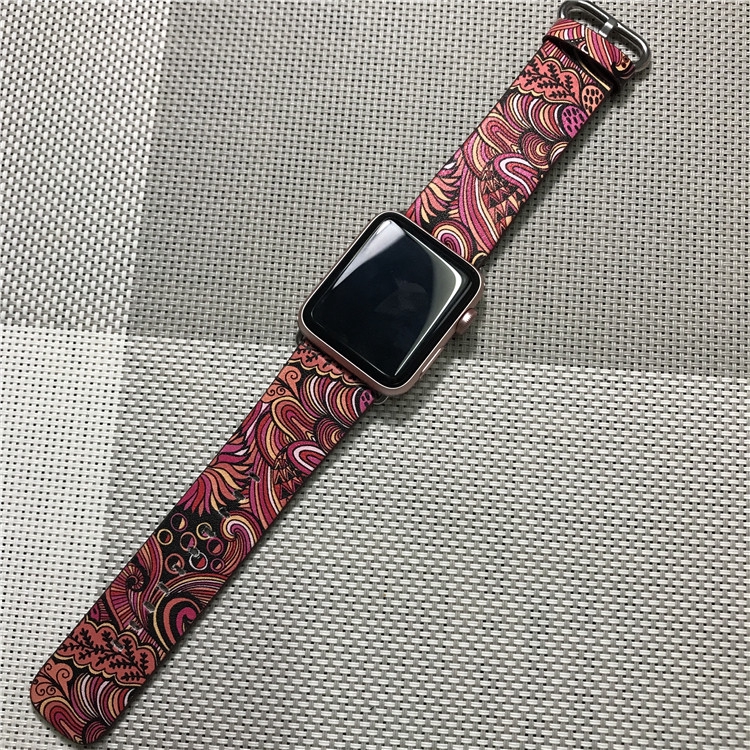 Dây Đeo Đồng Hồ Thông Minh Bằng Da In Họa Tiết Cho Apple Watch Series 1 2 3 4 5 6 7 42mm 44mm 38mm 40mm 41mm 45mm
