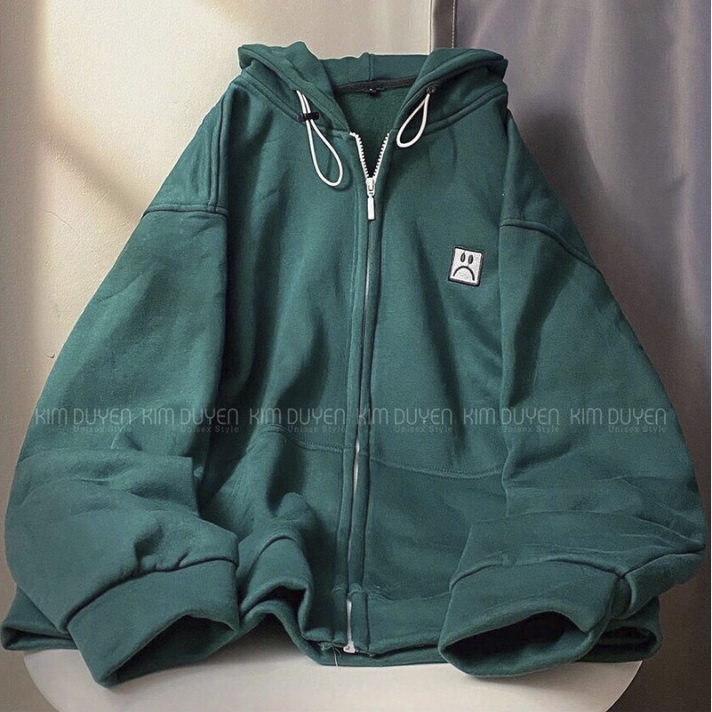 Áo Khoác Nỉ Thêu Mặt Cười Xanh Rêu Cực Hot Áo Khoác Chất Nỉ Ngoại Mềm Mịn Dày Dặn Form Rộng Freesize <65kg