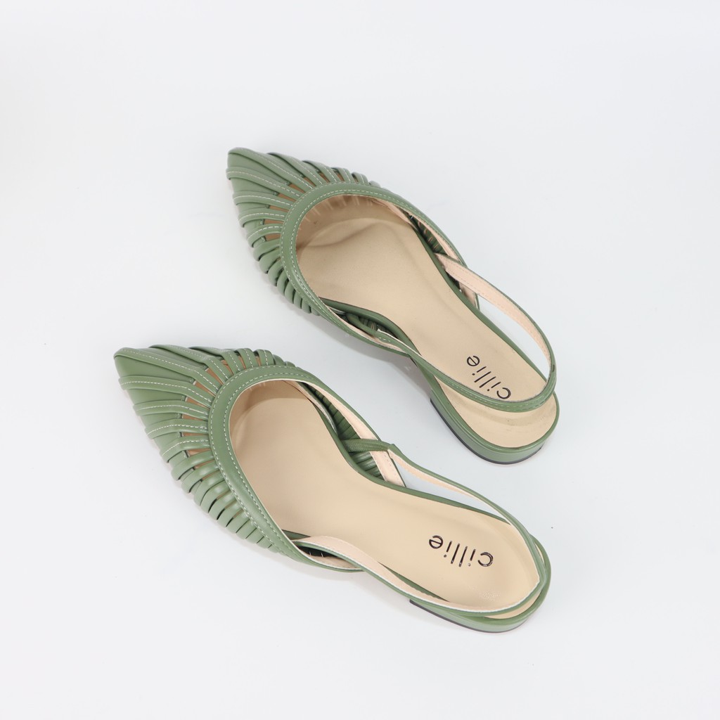 Giày sandal nữ mũi nhọn thanh lịch phối lưới chấm bị độc đáo mới lạ gót cao 4cm đi chơi dao phố Cillie 1044