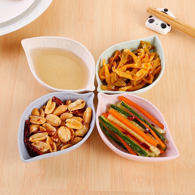Chén dĩa đựng gia vị, nước chấm thiết kế hình chiếc lá nhiều màu xinh xắn nhựa lúa mạch thân thiện với môi trường