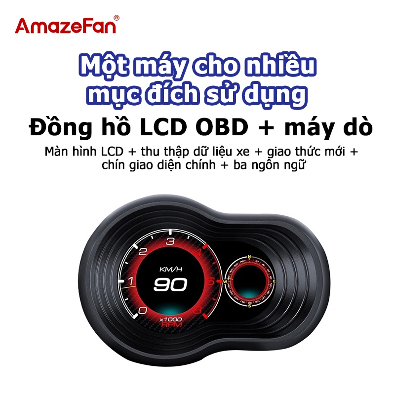 Công tơ mét thông minh AmazeFan màn hình tích hợp OBD2 HUD GPS chuyên dụng cho xe ô tô