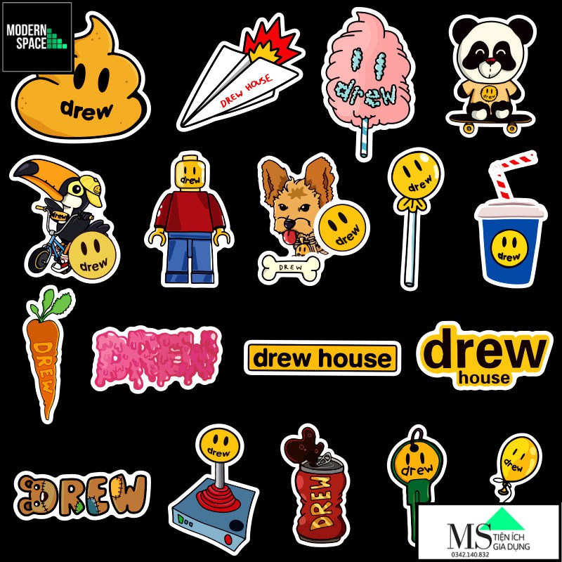 Sticker PVC Drew House ST126 - 50 Hình Chống nước Dán xe Mũ bảo hiểm Laptop