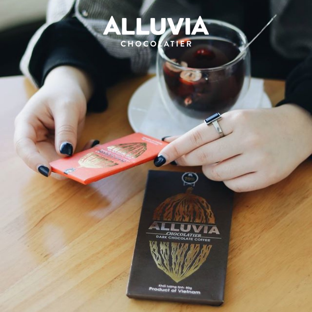 Socola đen nguyên chất không đường đắng đậm Alluvia 100% thanh nhỏ 30 gram Dark chocolate 100% sugar free