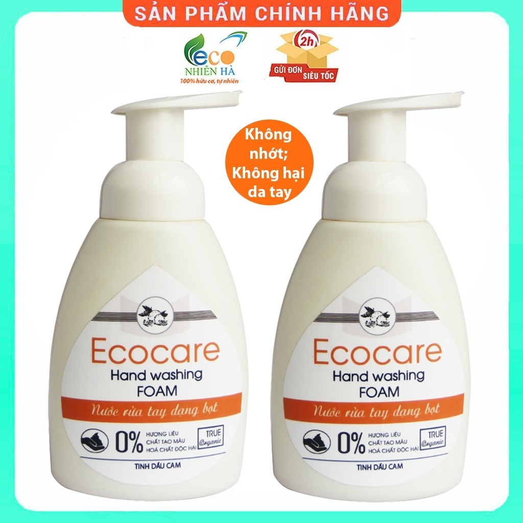 Nước rửa tay ECOCARE 250ml tinh dầu cam, nước rửa tay diệt khuẩn tạo bọt, không khô tay