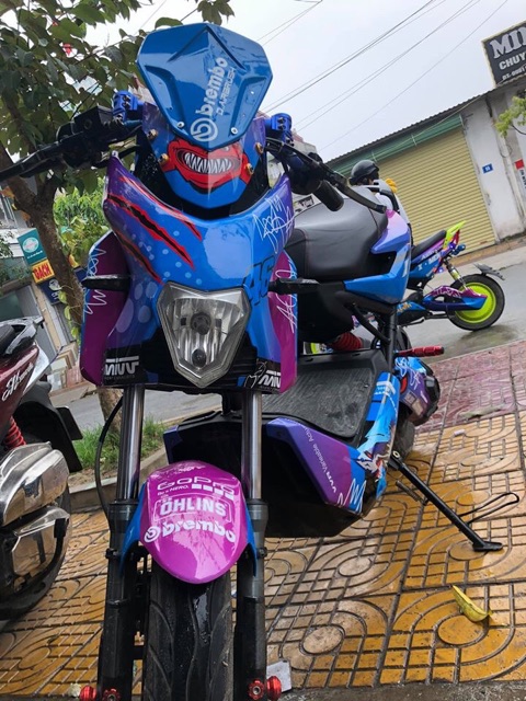 Tem trùm xe điện xmen xanh tím