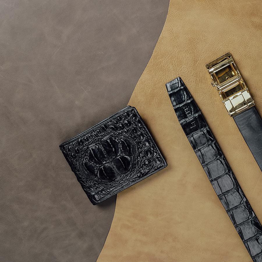 Ví Da Cá Sấu Nam LAFORCE Dáng Ngang VLA1100N-G-D Tặng Tất UNIQLO Chính Hãng