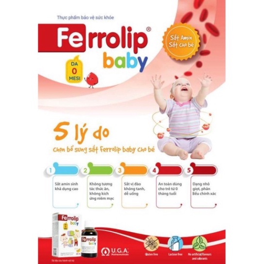 ✔️️️ Sắt Siro Ferrolip Baby Vị Đào Thơm Ngon Cho Bé , bổ sung sắt hữu cơ cho bé