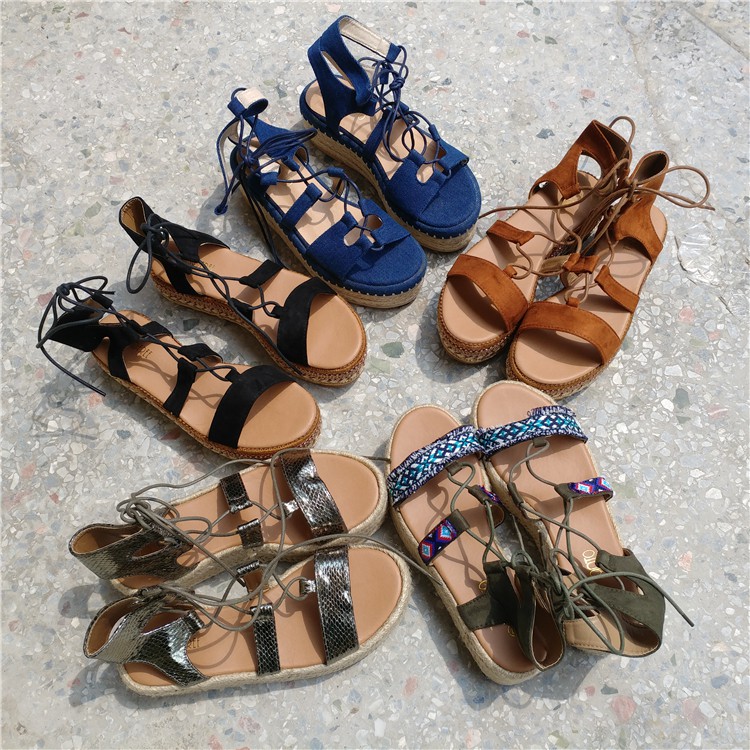 [ORDER] giầy sandals đế cói bánh mỳ cột dây boho tie-up platform sandals