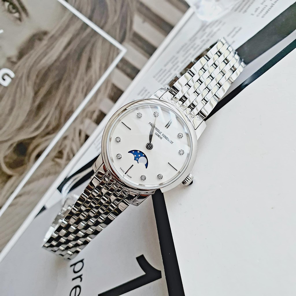 Đồng hồ nữ chính hãng Frederique Constant Moonphase - máy quartz pin Thụy Sĩ - Kính Sapphire