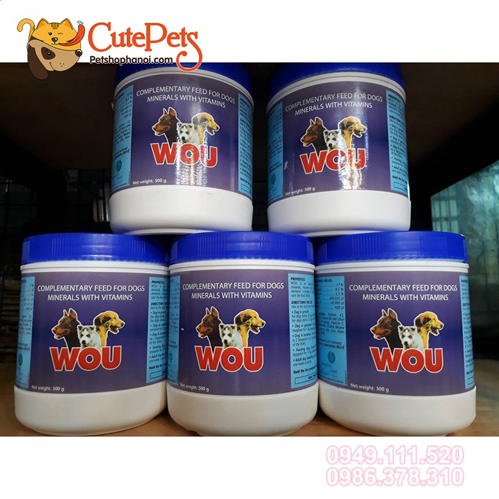 Bột khoáng dinh dưỡng Vitamin WOU 500g Hỗ trợ tăng tiêu hóa, tăng hấp thu, tăng cơ vận động cho chó - CutePets