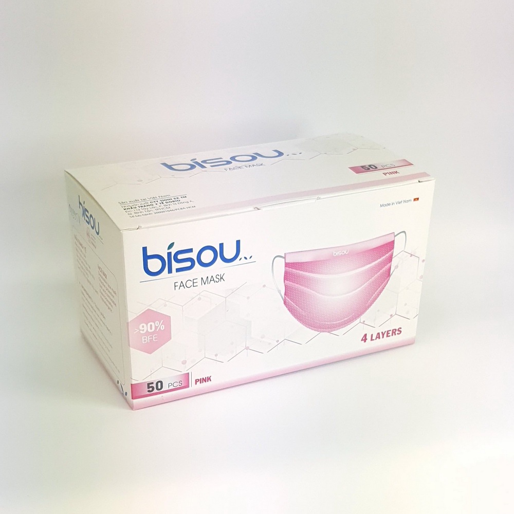 Khẩu trang Bisou Y tế 4 lớp kháng khuẩn hộp 50c [ĐỦ 6 MÀU]