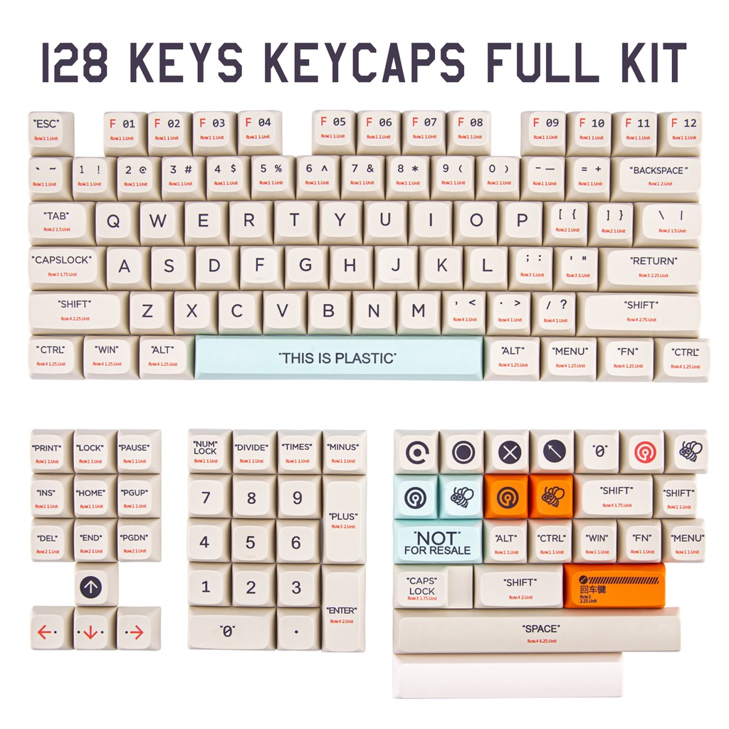 Cấu hình PBT XDA 128 Phím Keycaps Dye Thăng hoa Bố cục ANSI cho bàn phím cơ Công tắc Cherry MX