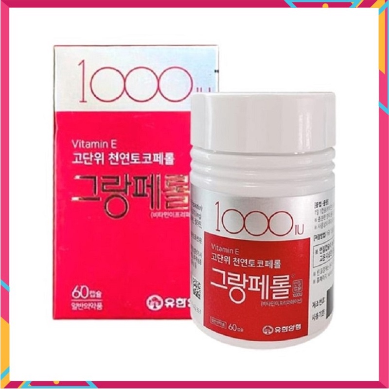 Viên Uống Vitamin E 1000 IU Hàn Quốc, Lọ 60 Viên, Giúp Nâng Cao Sức Khỏe, Làm Đẹp Da, Ngừa Mụn, Giảm Nám