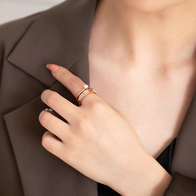 Nhẫn MAYEBE LAVEND hai lớp bằng thép titan màu vàng hồng phong cách retro Hàn Quốc dành cho nữ