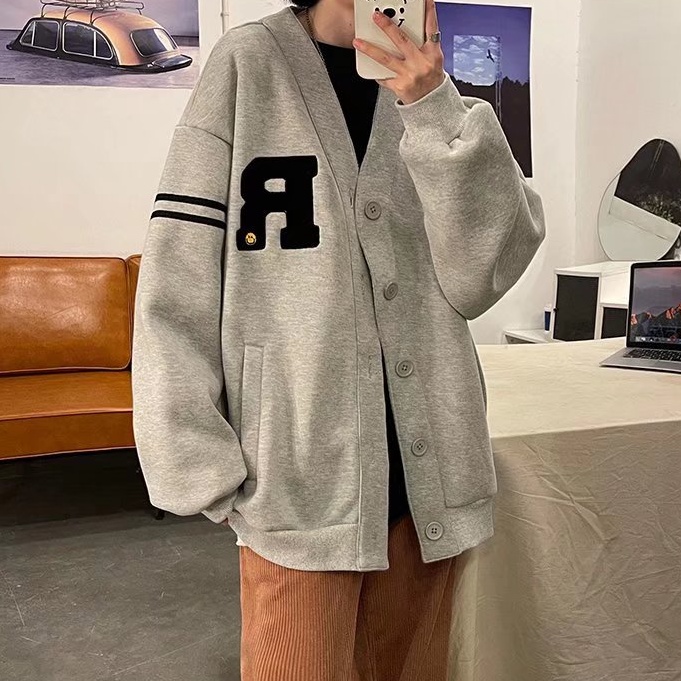 Áo Khoác Bóng Chày Cổ Chữ V Thời Trang Hàn Quốc