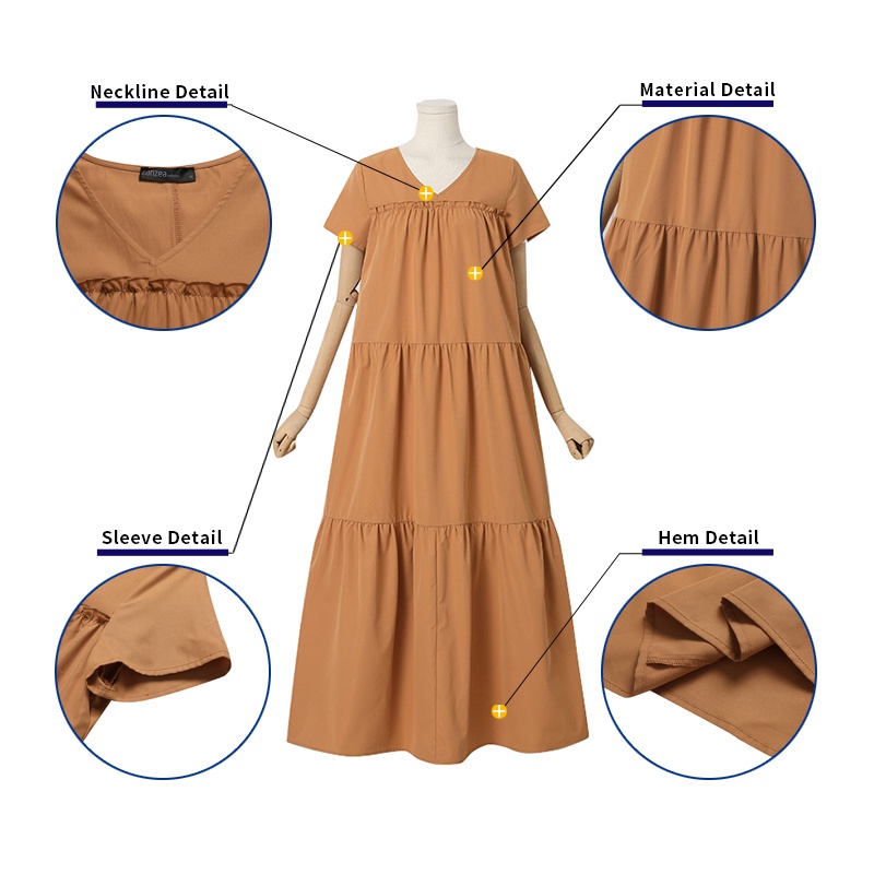 Đầm dài Zanzea cổ chữ v tay ngắn màu trơn thời trang phong cách Hàn Quốc cho nữ