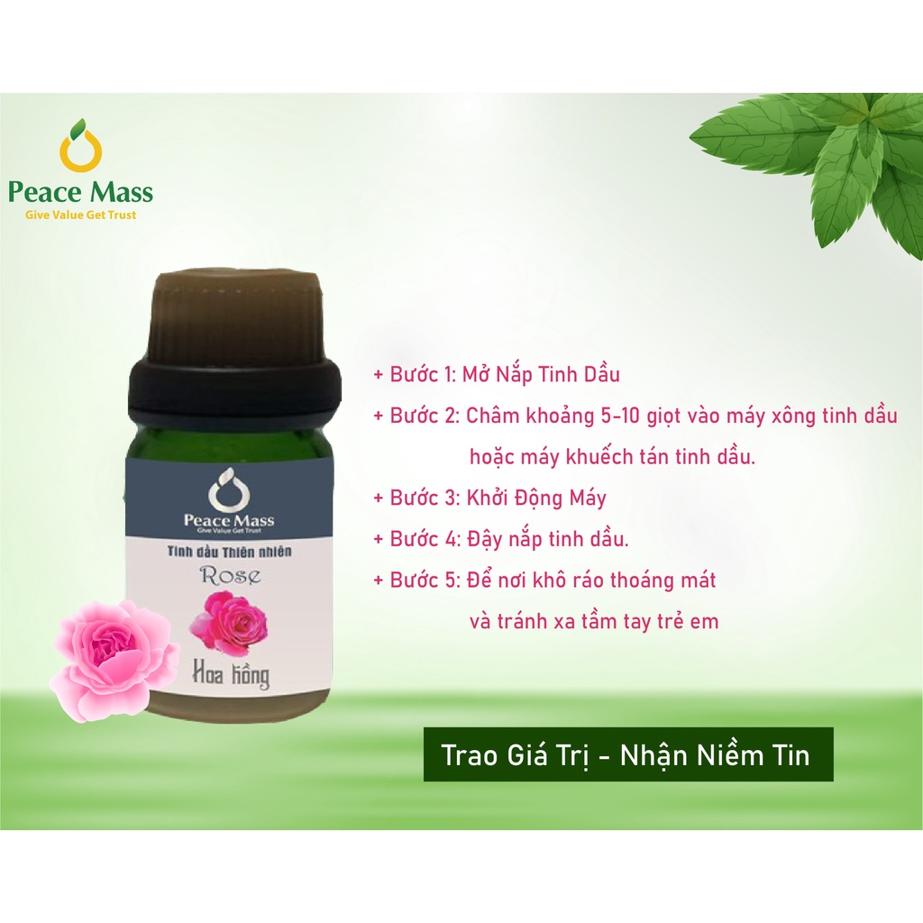 [Mã BMBAU50 giảm 10% đơn 99k] [FREESHIP] [Quà 14/2] Tinh Dầu Hoa Hồng Peace Mass 10ml Dùng Cho Máy - Rose