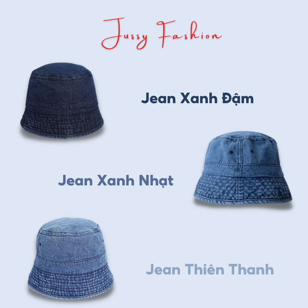Mũ Bucket Jeans Denim Trơn Lỗ Jussy Fashion Kiểu Nón Tai Bèo Vành Cụp Nam Nữ Unisex Vải Jean Dày Dặn Form Đẹp
