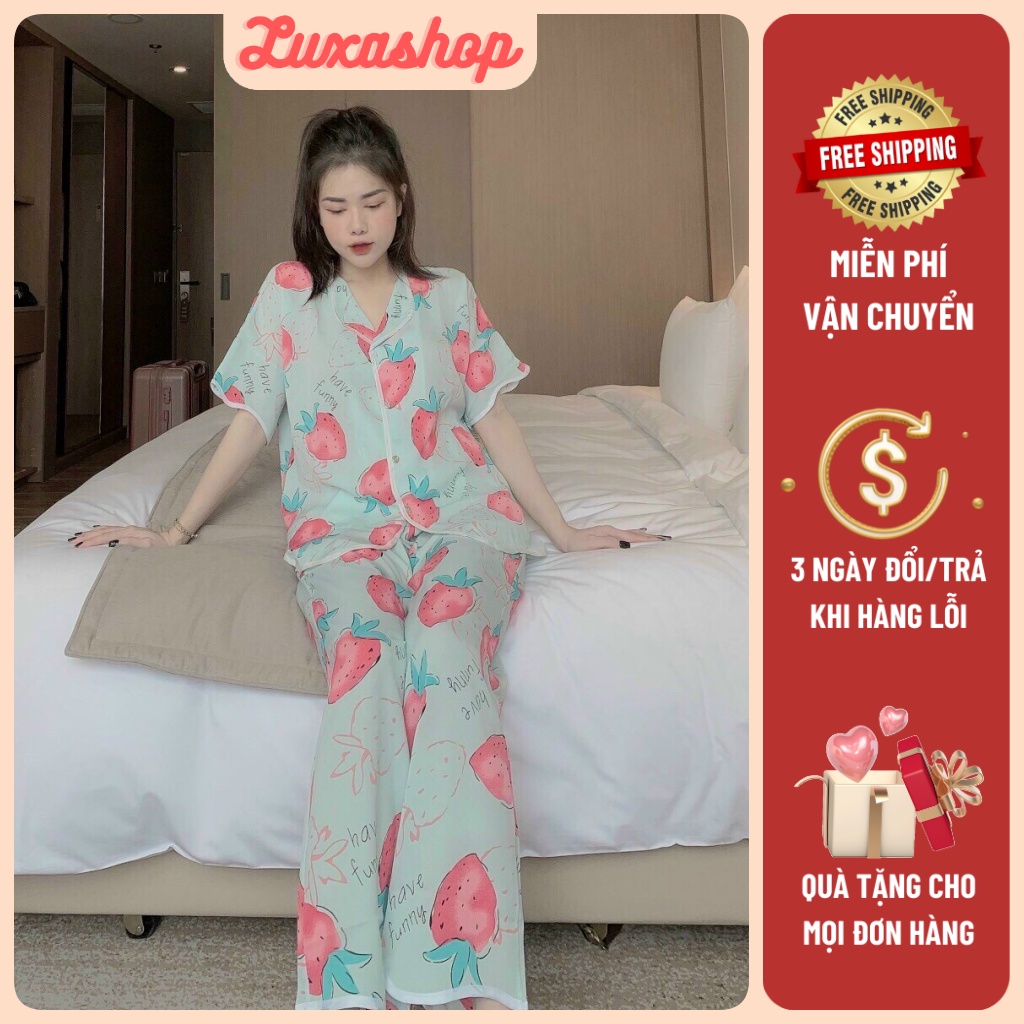 Đồ Ngủ Nữ, Set Đồ Bộ Pijama Tay Ngắn Lụa Latin Cao Cấp Hàng Chuẩn Mẫu Mã Đẹp Freesize 45<60kg TN12- Luxa shop
