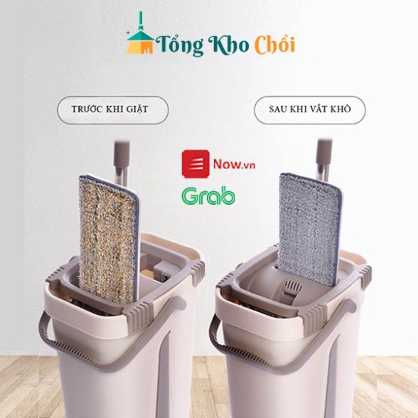 Bộ lau nhà tiện ích đa năng Pulito, cây lau nhà thông minh tự vắt kèm thùng 2 ngăn tặng kèm 1 bông lau LS-CKT-N