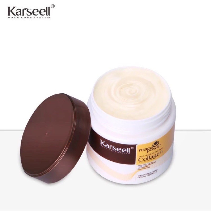 Hấp dầu Collagen Karseell Maca siêu mềm mượt phục hồi 500ml Tặng nón trùm tóc