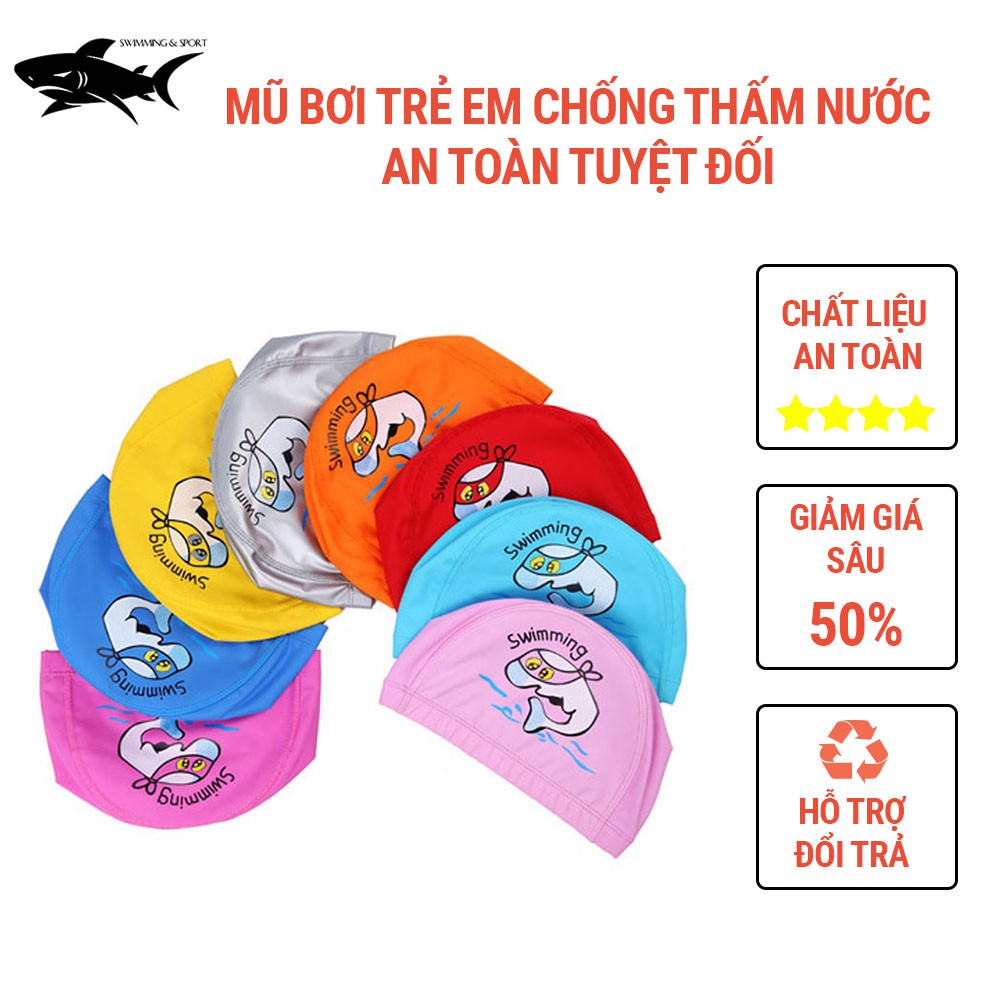 Mũ bơi cho bé nam nữ siêu ngộ nghĩnh, mũ bơi trẻ em chất liệu mềm mại an toàn 1179 SHARK Sport