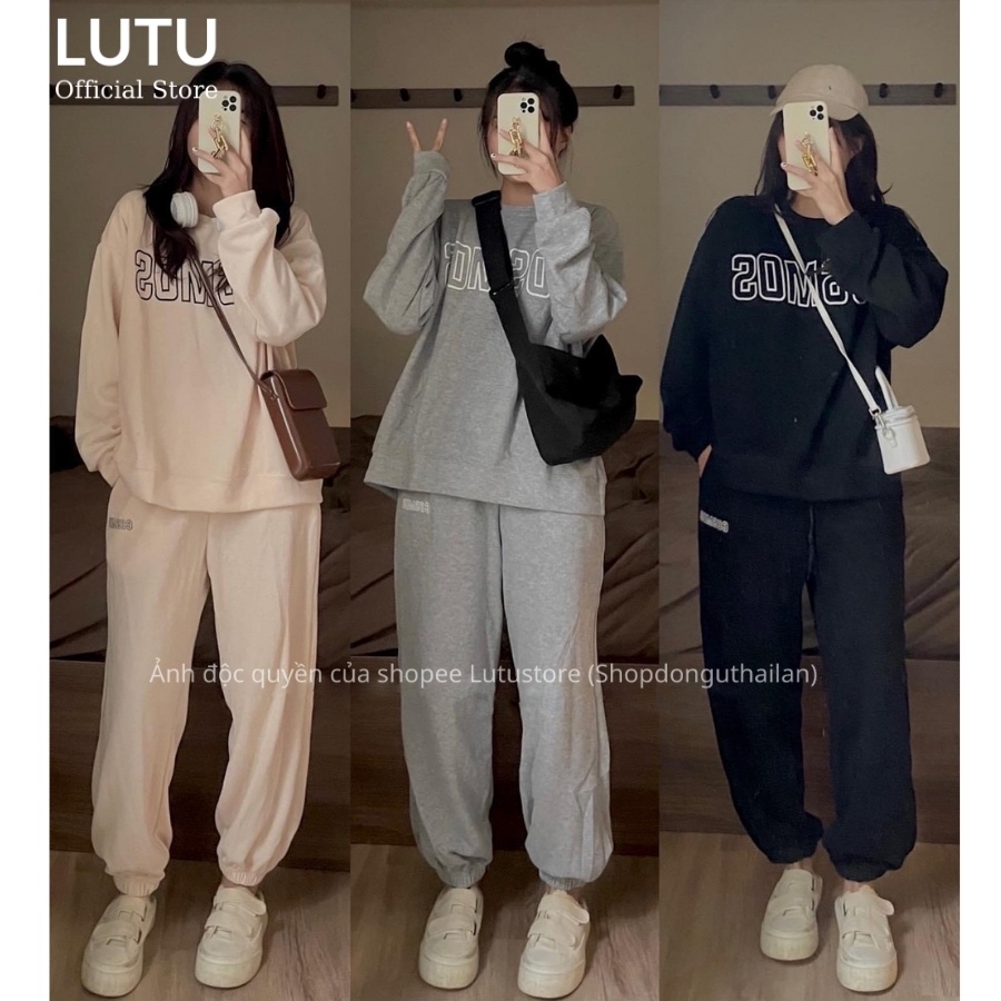 Set Bộ Nỉ Bông Cosmos Áo Hoodie Dài Tay Quần Bom Bo Gấu Chất Siêu Dày Dặn Phong Cách Thể Thao
